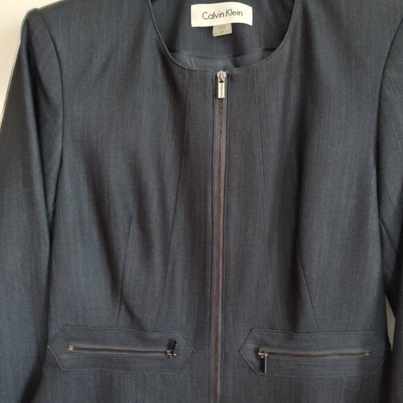 Ladies SZ 6P Calvin Klein Navy Crew Neck Suit Jacket - Picture 2 of 4